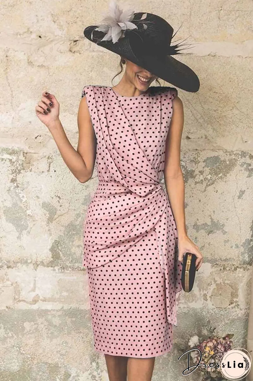 Sexy Polka Dot Pack Hip Sleeveless Midi Dress(4 Colors)