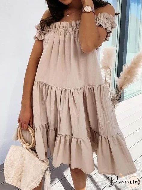 Women's Dresses Loose One Word Collar Ruffle Dress