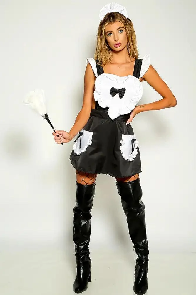 SANMEI BLACK WHITE SLEEVELESS APRON STYLE MAID TWO PIECE COSTUME