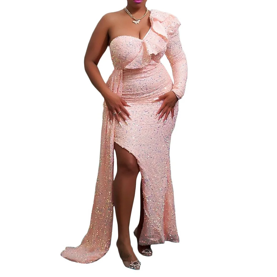 Uveng Uveng Winter African Dress Fashion New Shoulder Beads Bridesmaid Party Long Dress Dress Women's Dress