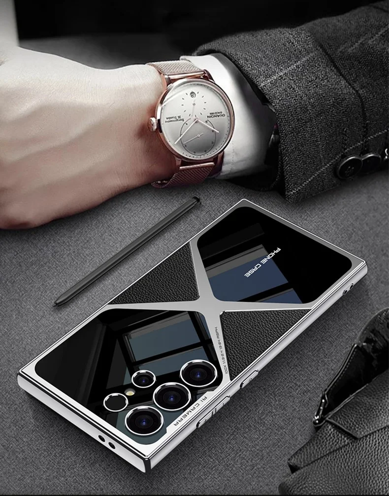 Suitable for Samsung S24/23 electroplated plain leather mobile phone case