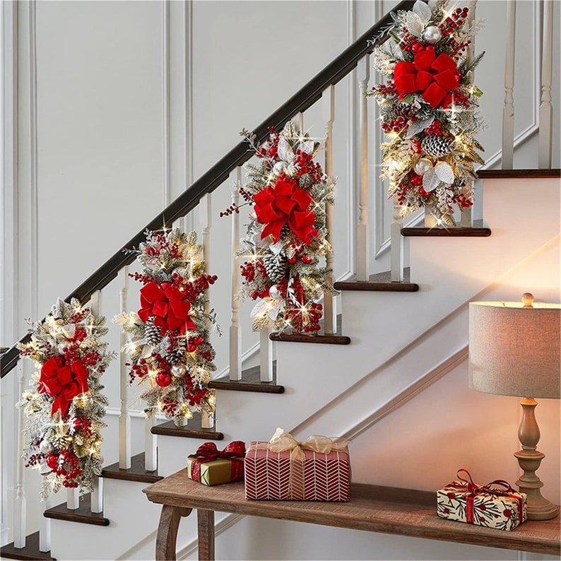 Christmas stair garland, stair decoration, Christmas decorations, home scene decoration Christmas