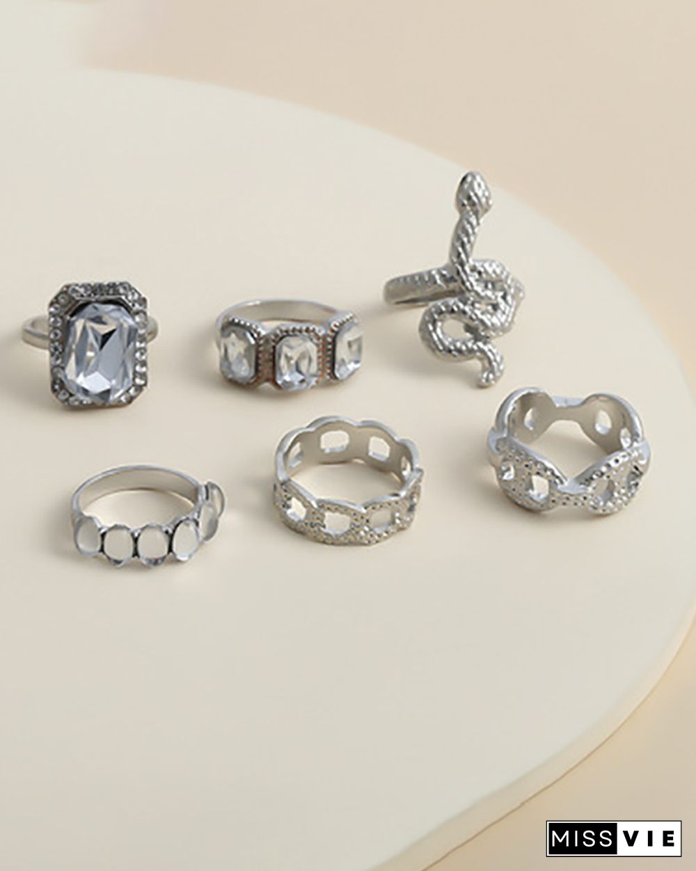 6PCS Snake Pattern Rhinestone Decor Rings Set
