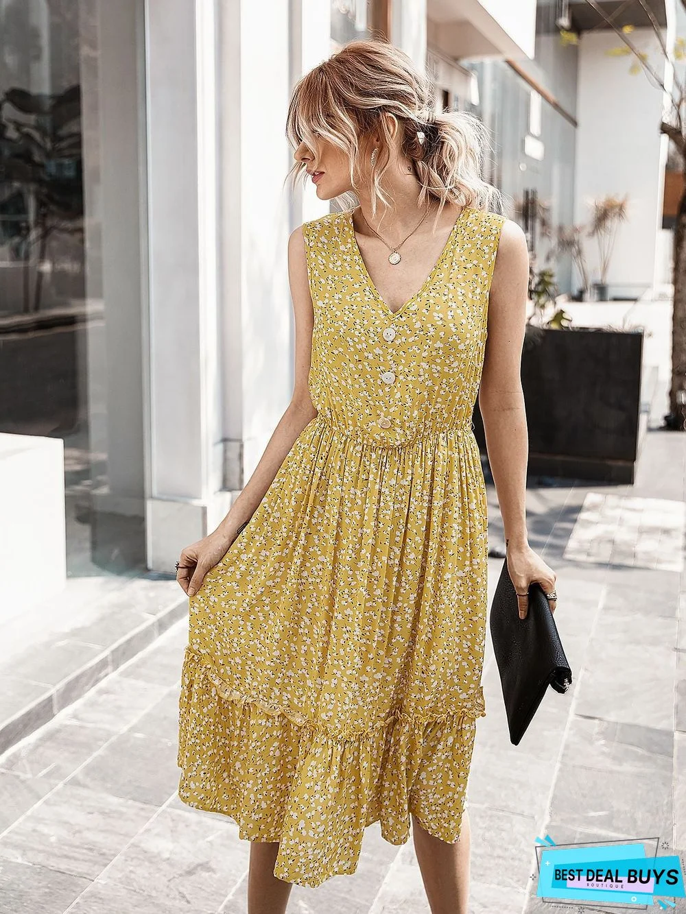 Women's Summer Small Crushed Flower V-Neck Dress