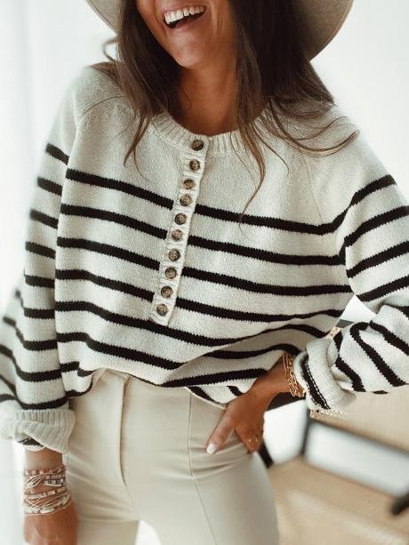 Women's Scoop Neck Long Sleeve Striped Sweater Top