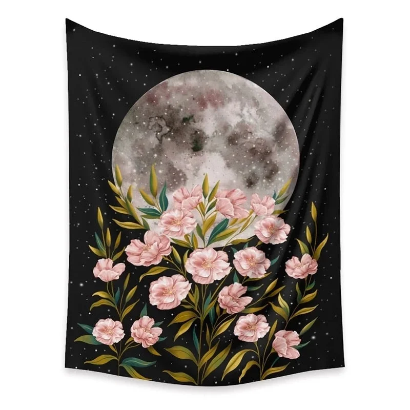 Moon Phase Tapestry Wall Hanging Vintage Mooonlight Green Olive Leaf Black Tapestries Boho Room Wall Decor Home Decoration Wall