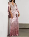 Cape-Effect Ombre Sequined Gown