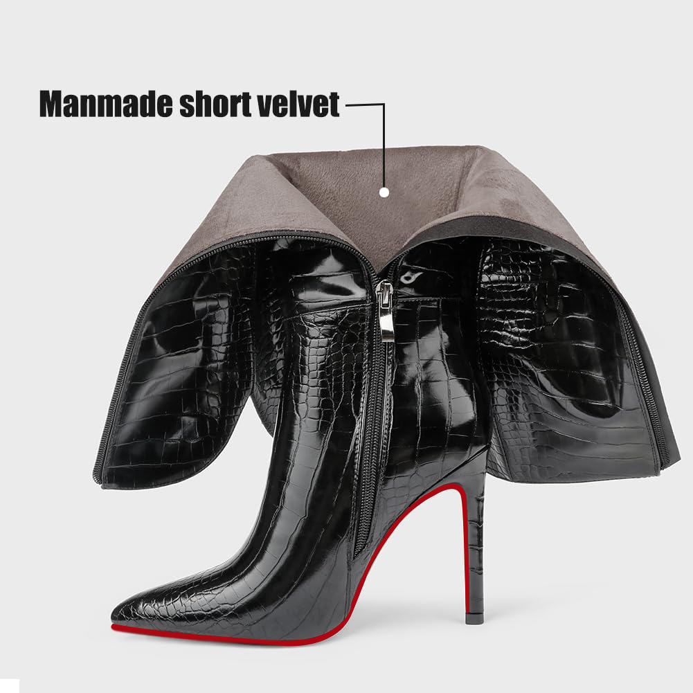 100mm Women's  Knee Boots Croc Leather Red Bottom High Heels Boots-MERUMOTE