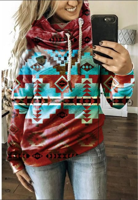 VChics Casual Ethnic Style Totem Print Long Sleeve Hooded Sweatshirt