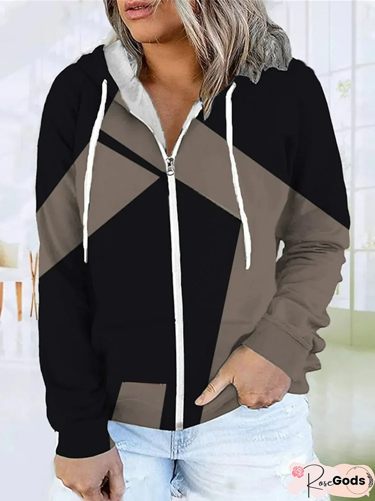 Women's Hoodie Sweatshirt Geometry Zipper Print Long Sleeve Hooded Jacket