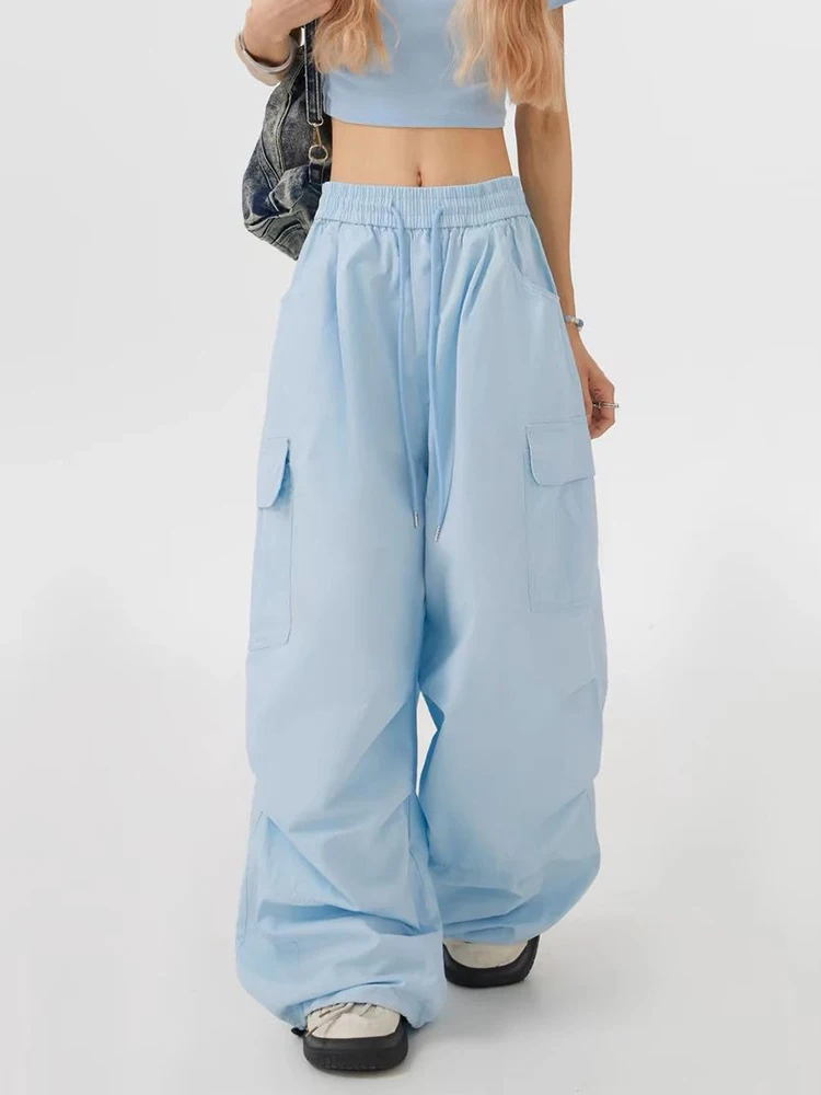 Gamezplane Streetwear Y2k Cargo Pants Women Vintage Harajuku High Waist Wide Leg Trousers Casual Loose American Bf Retro Hop Pant