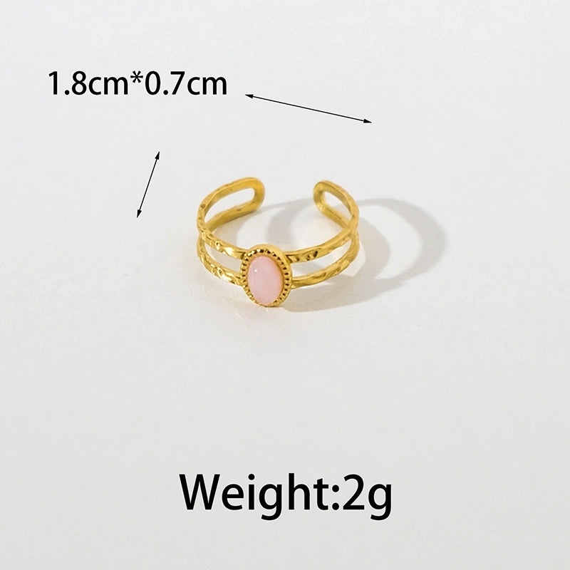 Elegant Sweet Korean Style Square Oval 304 Stainless Steel Natural Stone Zircon 14K Gold Plated Plating Inlay Open Rings