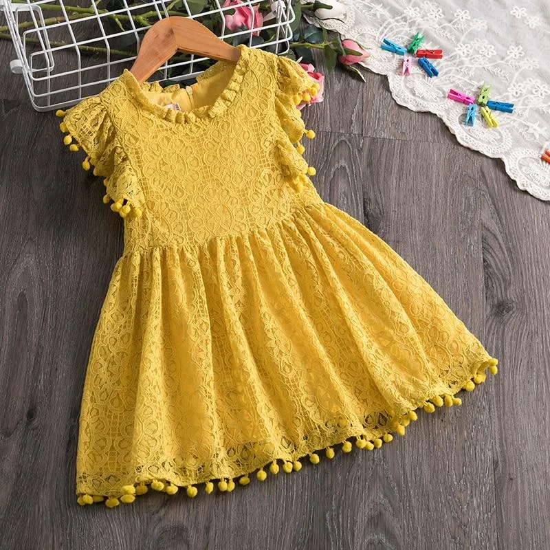 Kids Dresses For Girls Floral Lace Princess Dress Sleeveless Birthday Xmas Clothes Mesh Tutu Dress Girls 3-8Yrs Casual Clothing