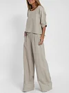 Women Casual Linen Elbow Sleeve Two Set Suits
