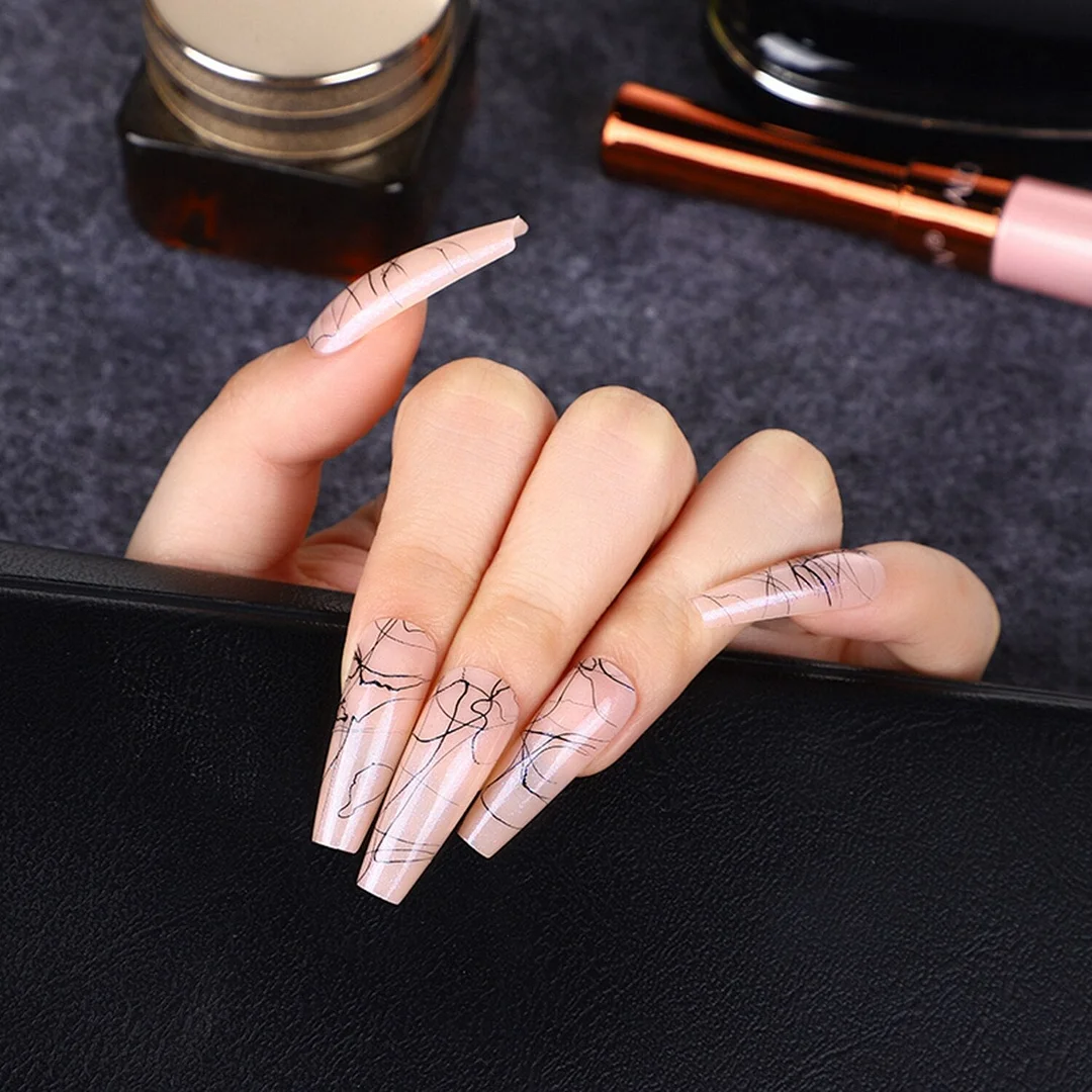 24Pcs Long Colorful Detachable Coffin False Nails Artificial Ballerina Fake Nails Press On Nail Tips Decor Acrylic Fingernail-Nail Inspo