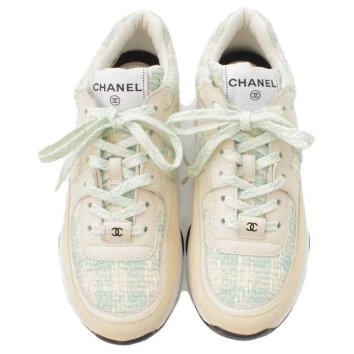 CHANEL Low Top Sports Casual Shoes Women's Beige Blue