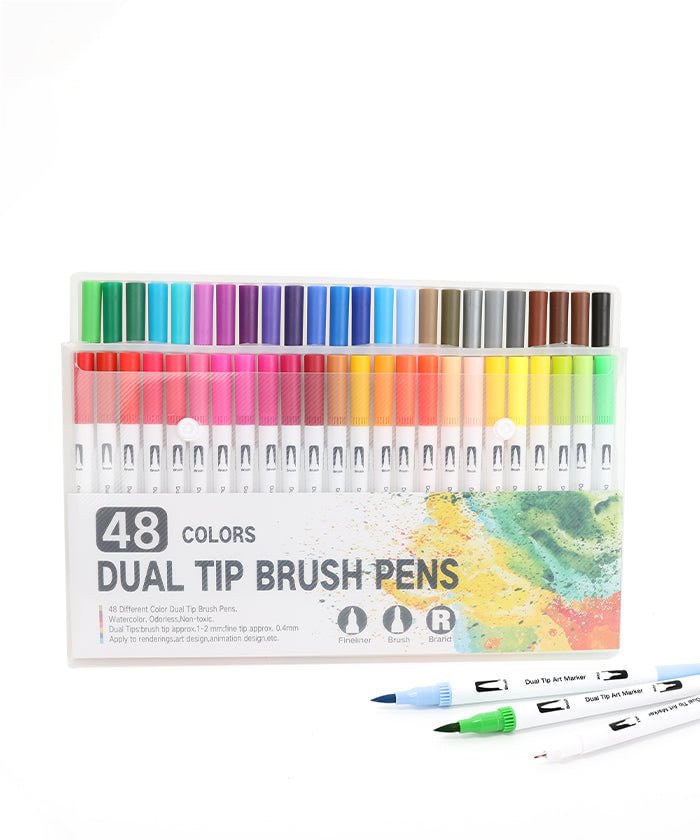 48 Colors Dual Tip Brush Pens Art Markers Set-Himinee.com