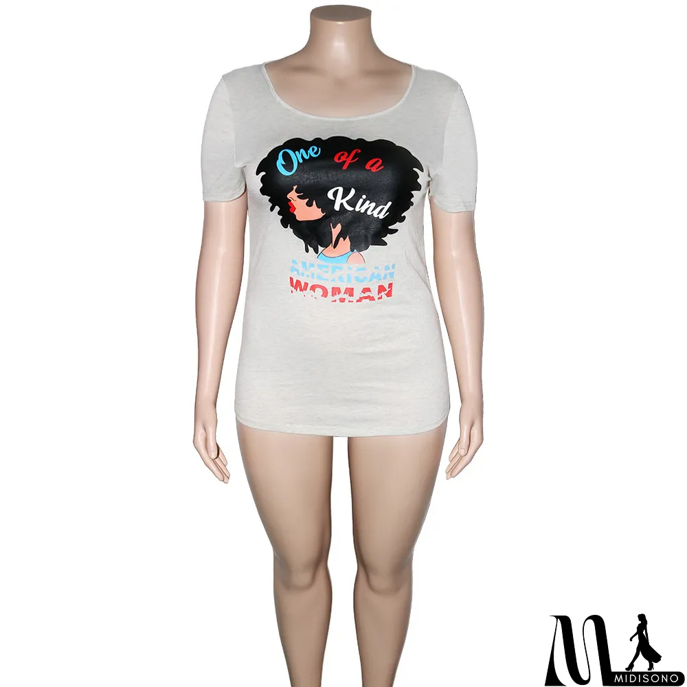 MidiSono - Plus Size Casual Printed Short Sleeve O Neck T Shirt