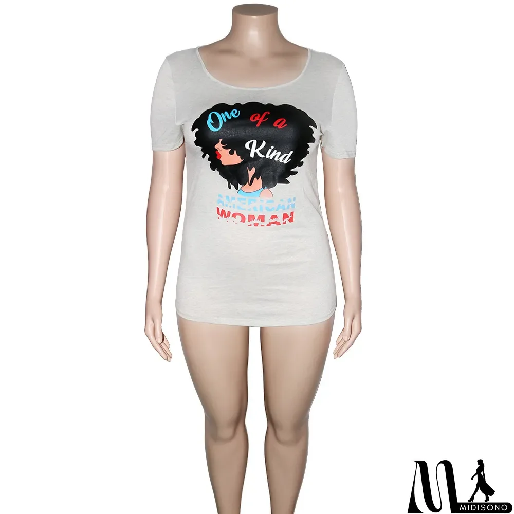 MidiSono - Plus Size Casual Printed Short Sleeve O Neck T Shirt