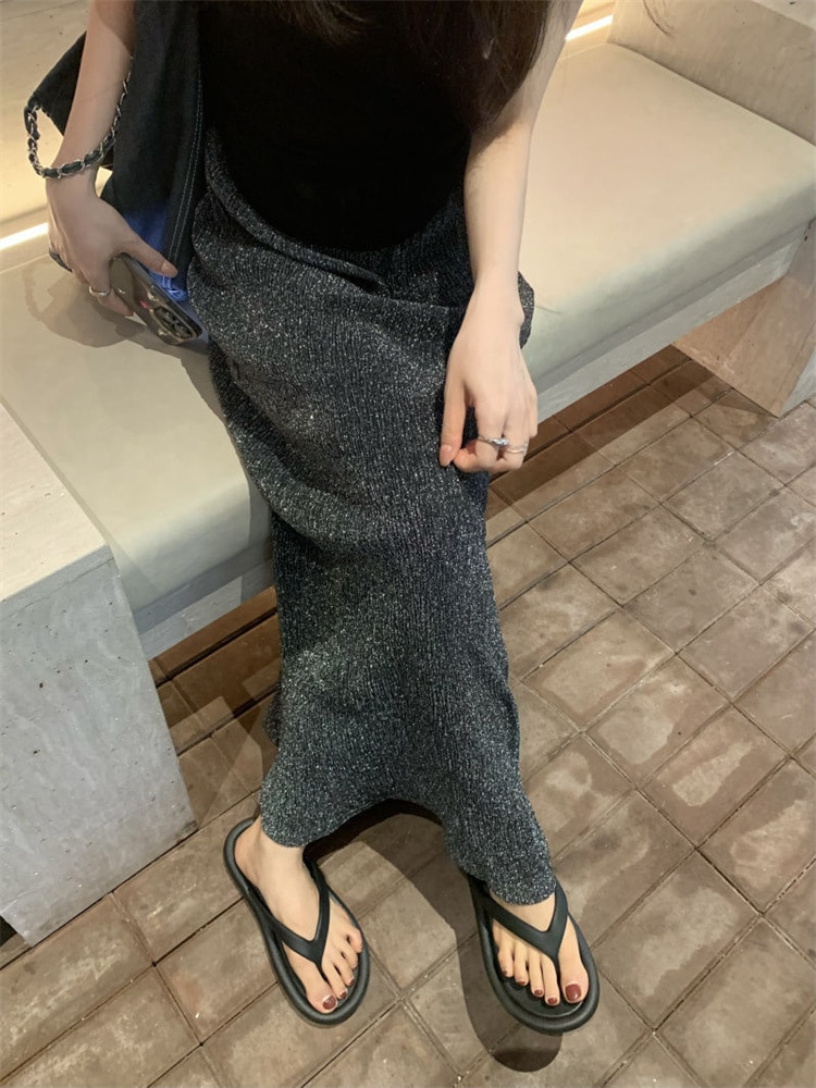 Ootddress Black Sequin Slim Long Skirt Women High Waist Luxury Elegant Fashion Streetwear Y2k Maxi Skirt Glitter Ladies Long Skirt