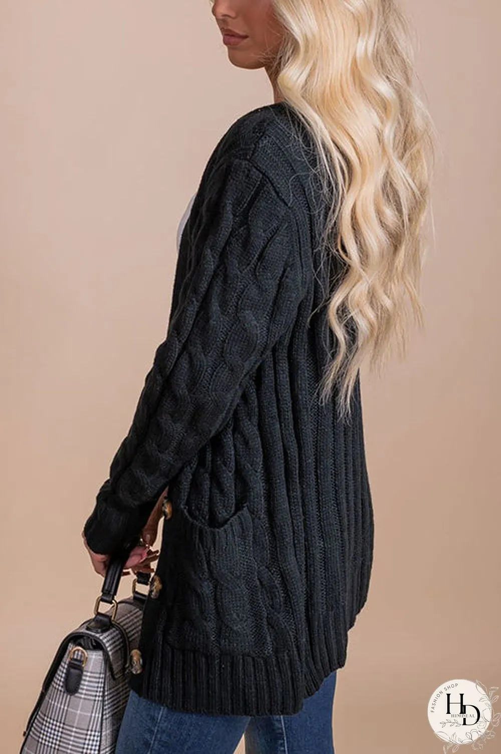 Button Cable Knit Cardigan