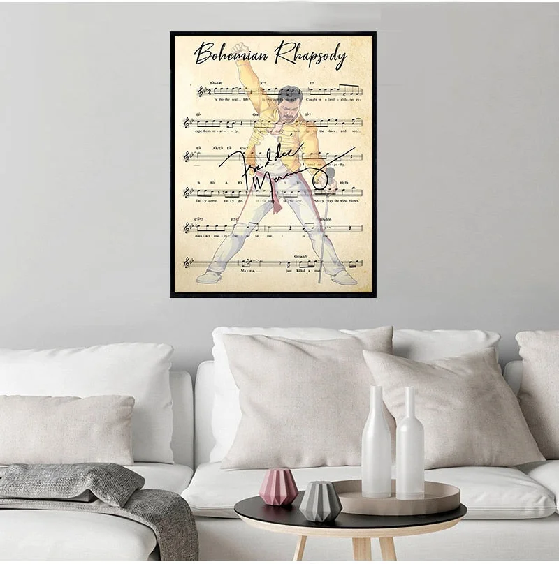 Bohemian Rhapsody Chord Lyrics Freddie Mercury Portrait Canvas Painting s and Prints Wall Art for Room Home Decor