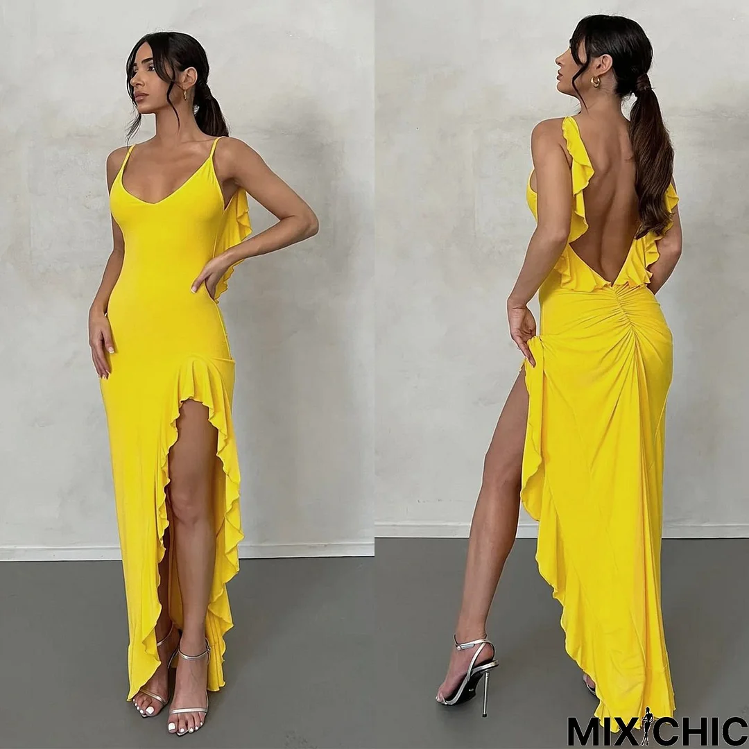 Sexy Backless Solid Color Sling Dress