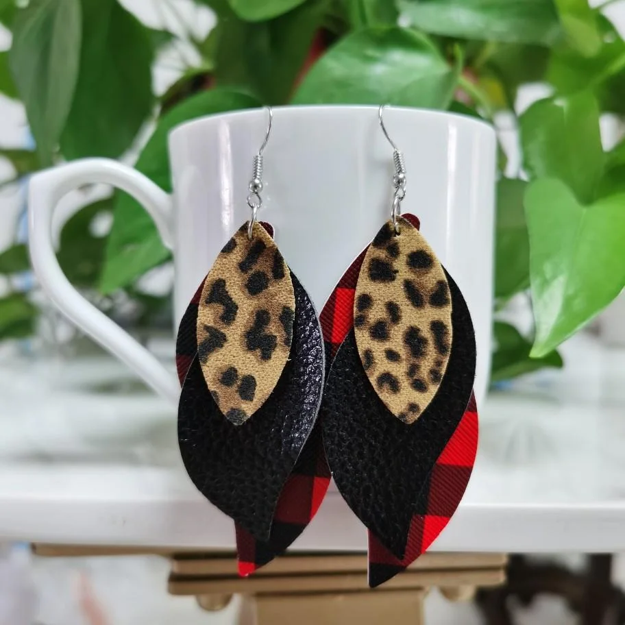 Casual Style Leopard Leather Earrings