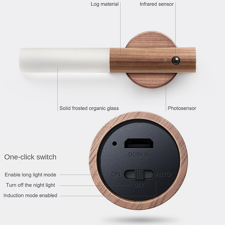 Motion Sensor Night Light - Hand-held Portable & Magnetic Smart LED Light  ｜Wood Stick with Large Battery