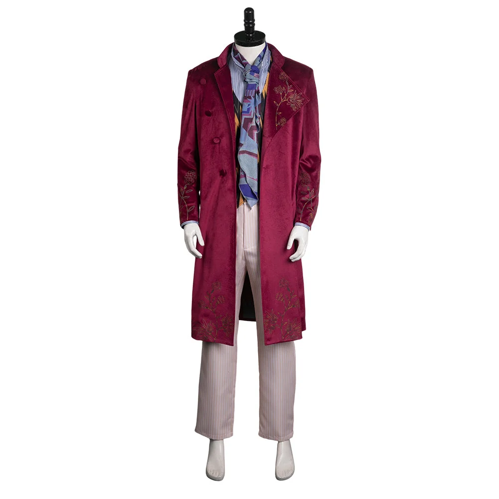 Movie Wonka 2023 Willy Wonka Red Set Outfits Cosplay Costume Halloween Carnival Suit
