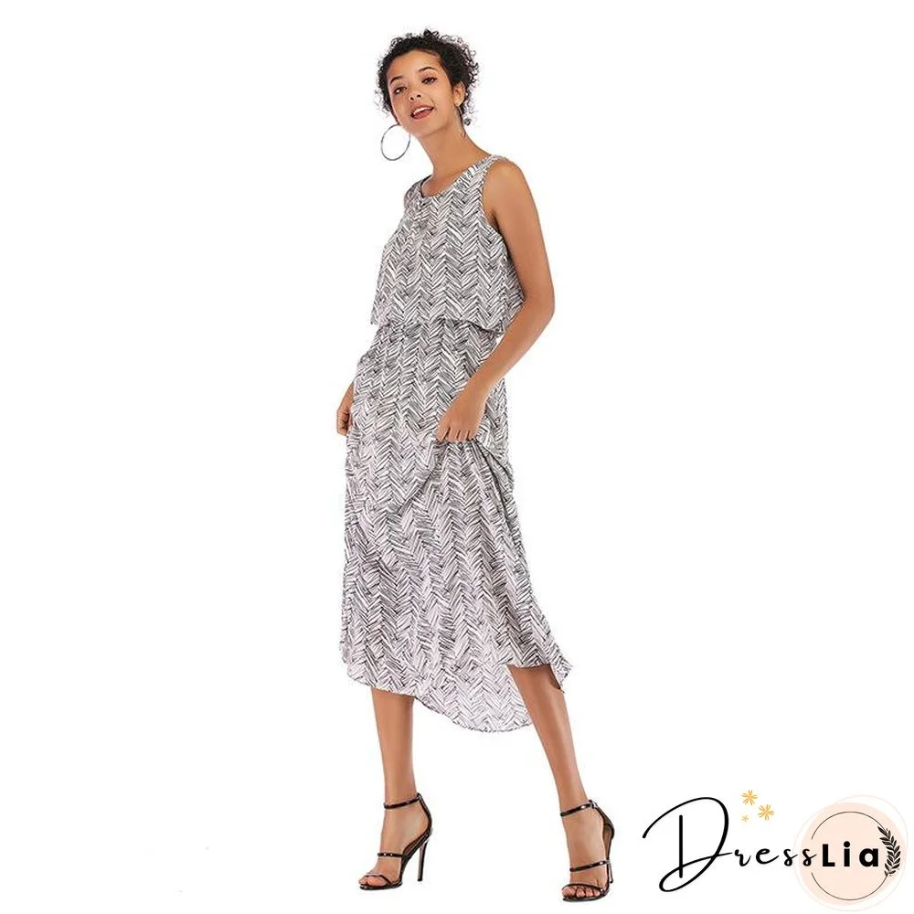 Printed pleated vest dress with suspender P14256