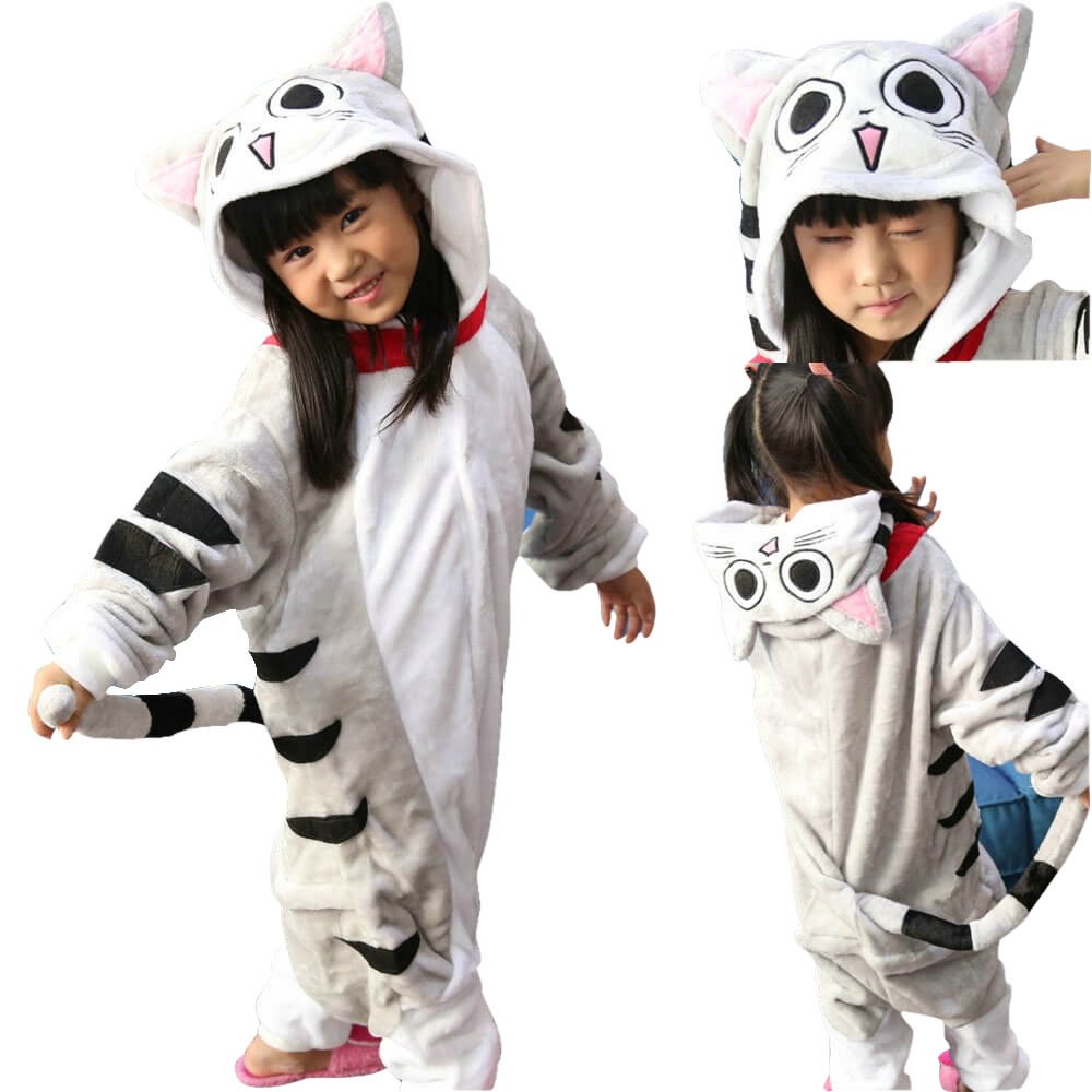 Grey Chi's Cat Kids Onesies Hoodie Costume Kigurumi Pajamas-Pajamasbuy