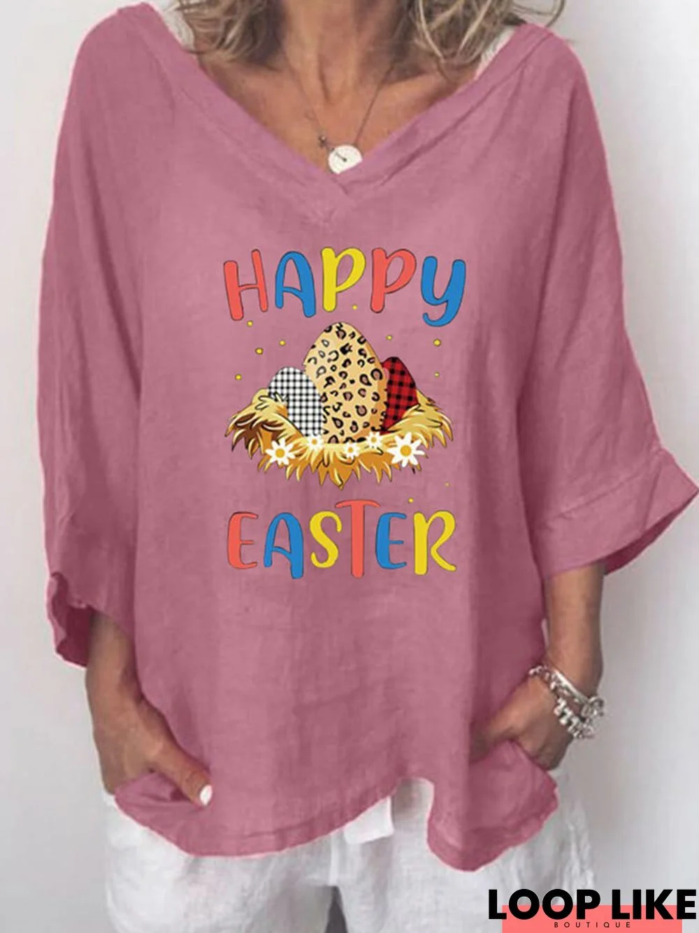 Plus Size Long Sleeve Easter Egg Print T-shirt