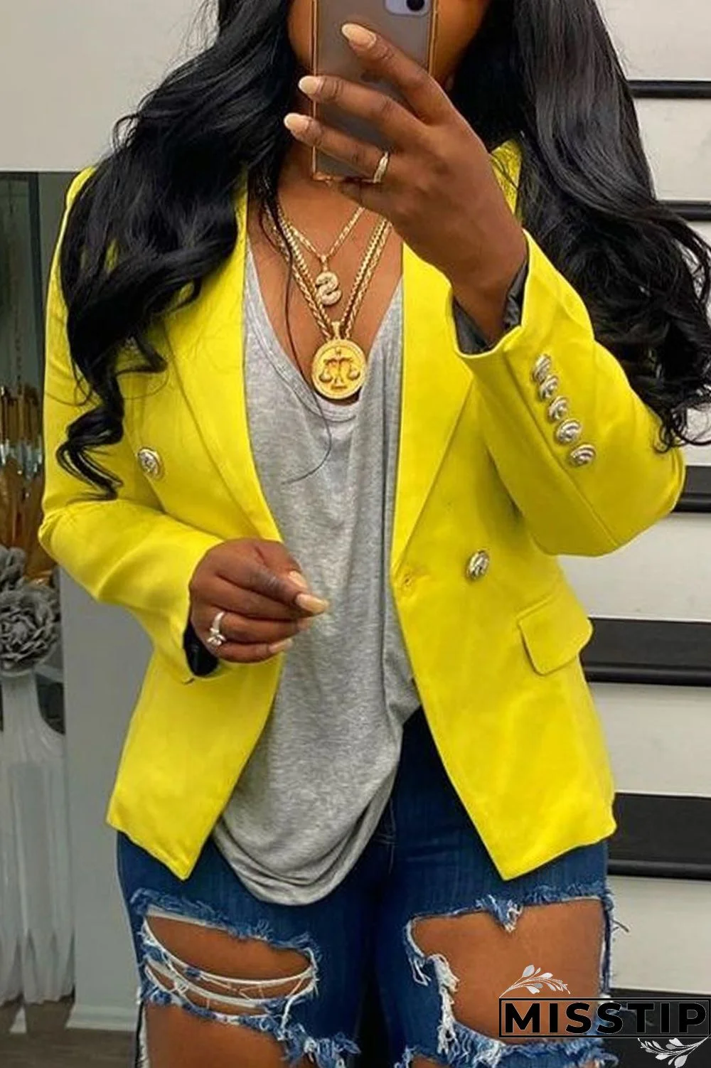 Yellow Fashion Casual Solid Pocket Buttons Turndown Collar Outerwear