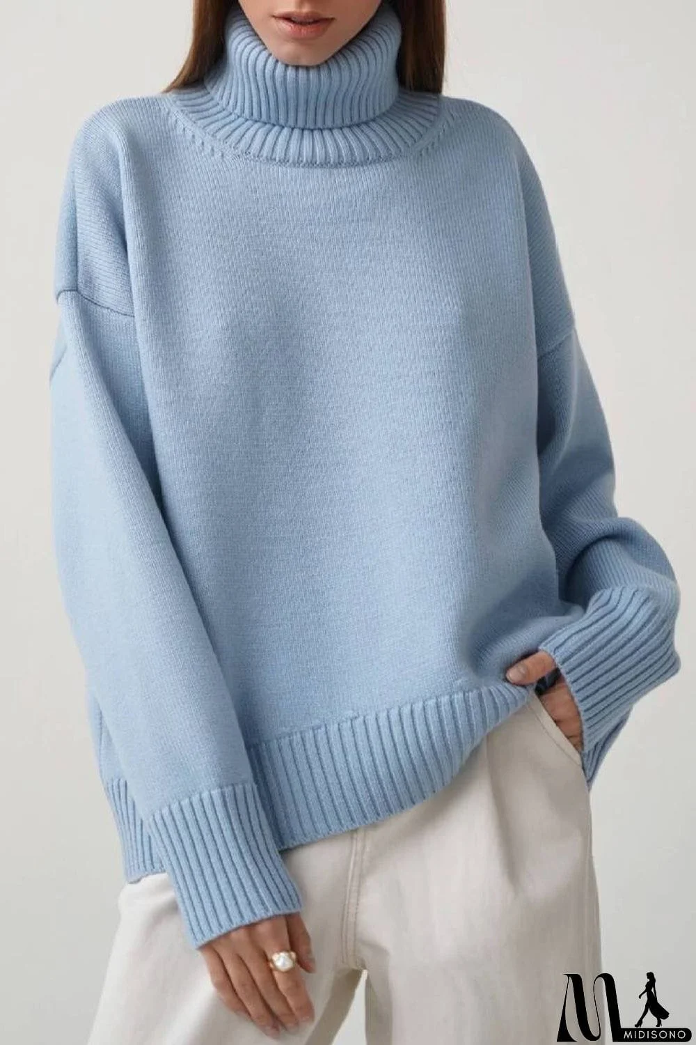 MidiSono - Turtle Neck Dropped Shoulder Sweater