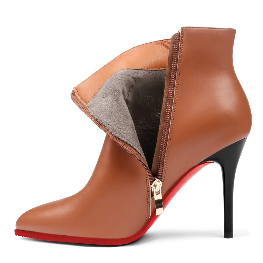 95mm Women's Side Zipper Red Bottoms Ankle Boots Heeled Shoes-MERUMOTE