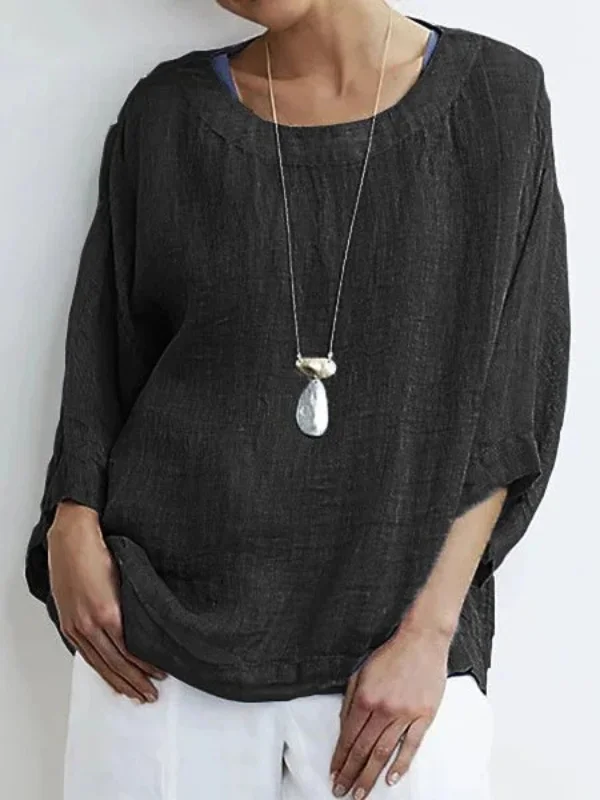 Women's Solid Color Casual Round Neck Cotton Top