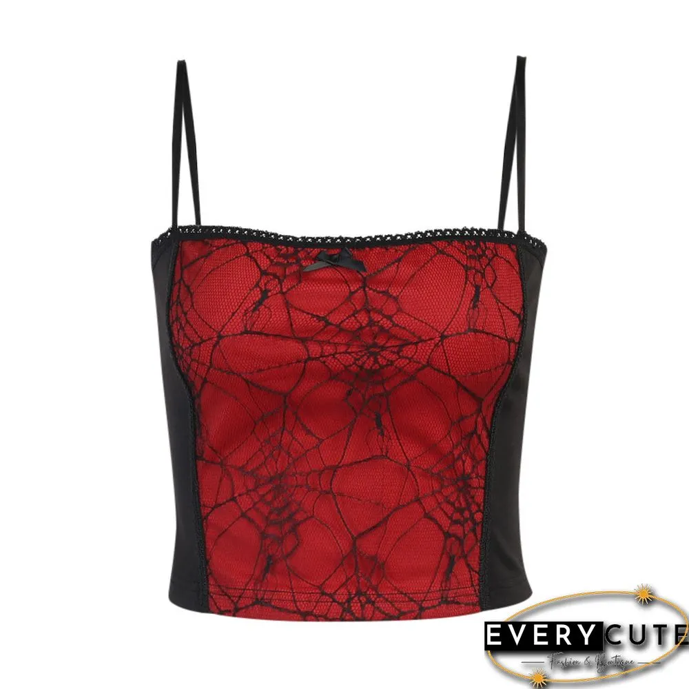 Vintage Harajuku Gothic Goth Top Spiders Web Graphic Cutout Zipper Camisoles Punk Summer