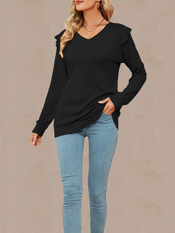 Women Long Sleeve V-neck Graphic Floral Printed Top
