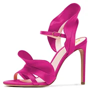 Fuchsia Satin Wedding Heels Open Toe Ruffle Strap Sandals