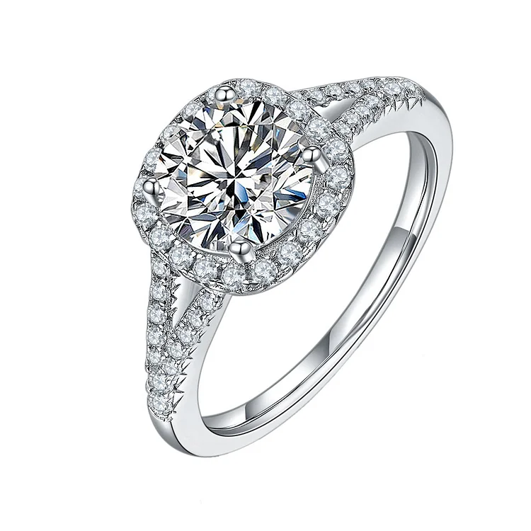 925 Sterling Silver Halo D Color Moissanite Ring