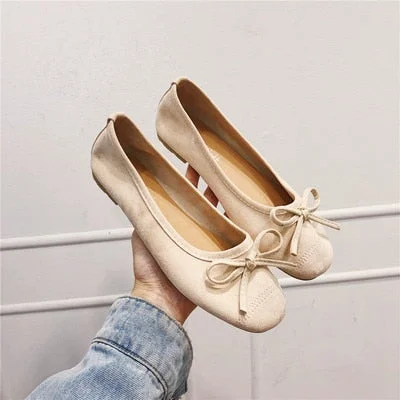 Lourdasprec Round Toe Casual Sneakers Women Spring Autumn Candy Color Flat Heel Knot Ballet Flats Shoes Slip On Loafer
