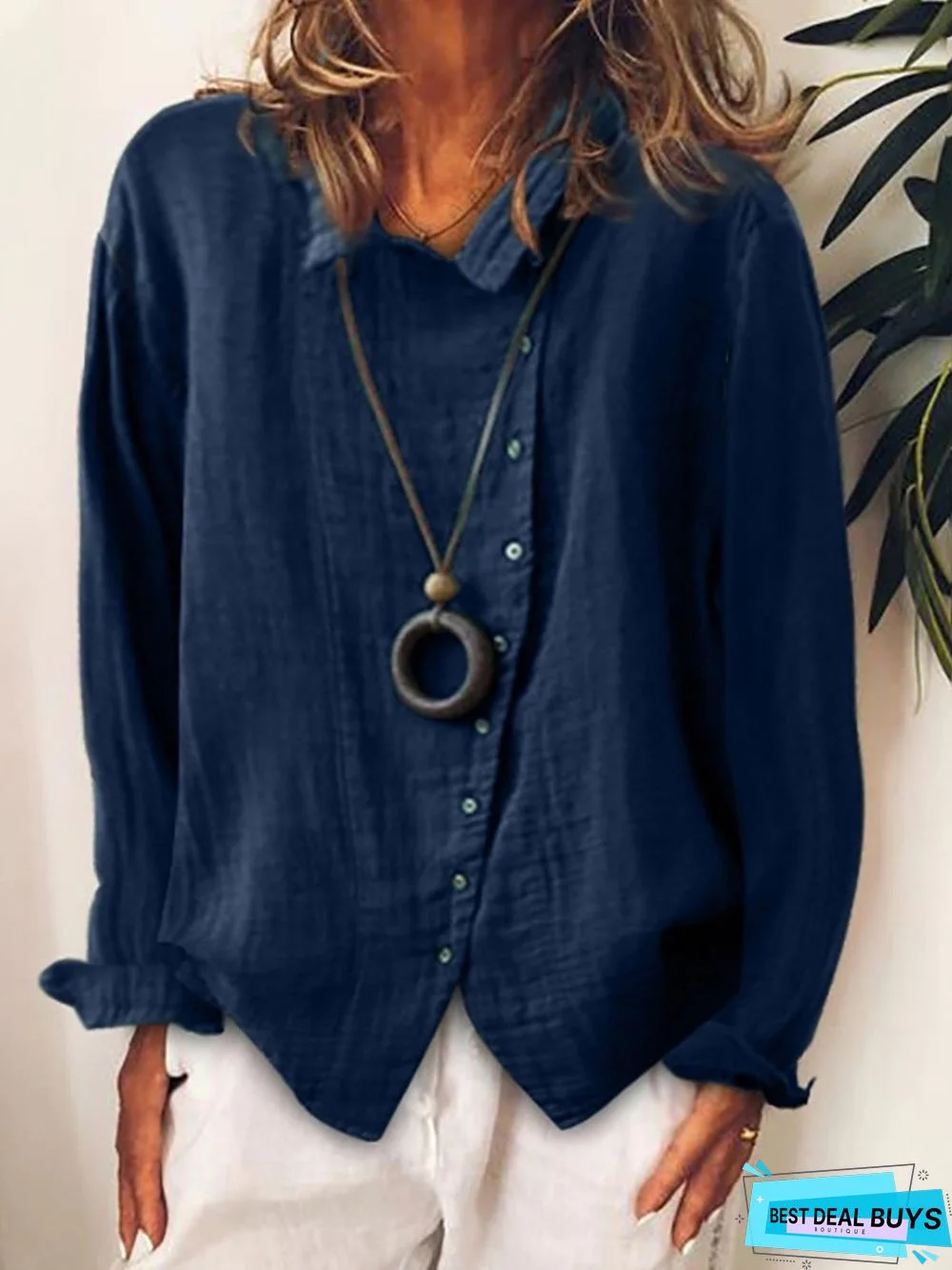 Casual Shirt Collar Long Sleeve Top