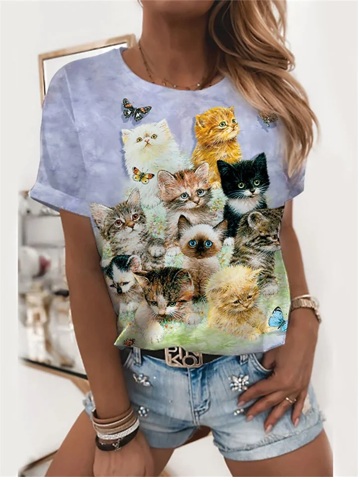Women's Short-sleeved T-shirt Casual Women's Summer Women's 3D Printing Short-sleeved T-shirt-Mixcun