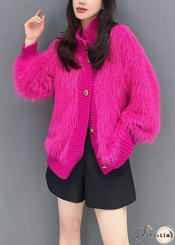 French Rose Stand Collar Button Mink Hair Knitted Coats Fall