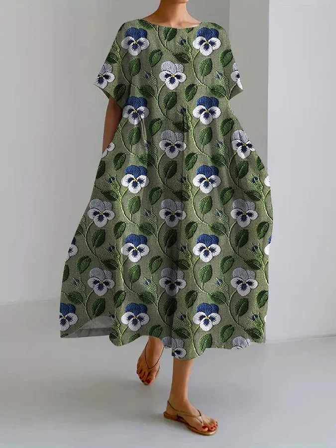 Women's Retro Botanical Floral Design Printed Casual Loose Dress