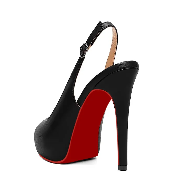 120mm Strap Slingback Sandals Peep Toe Platform Stilettos Red Bottom Matte Heels-vocosishoes
