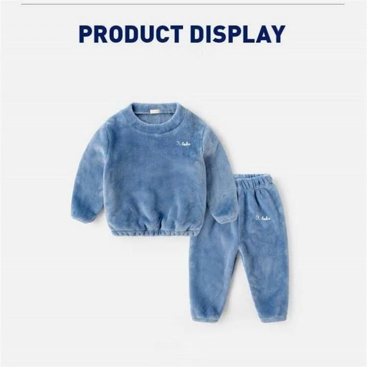 2021 New Winter Baby Boy Girl Thicken Pajamas Set Flannel Toddler Child Warm Pure Color Sleepwear Kids Home Suit 2-10Y
