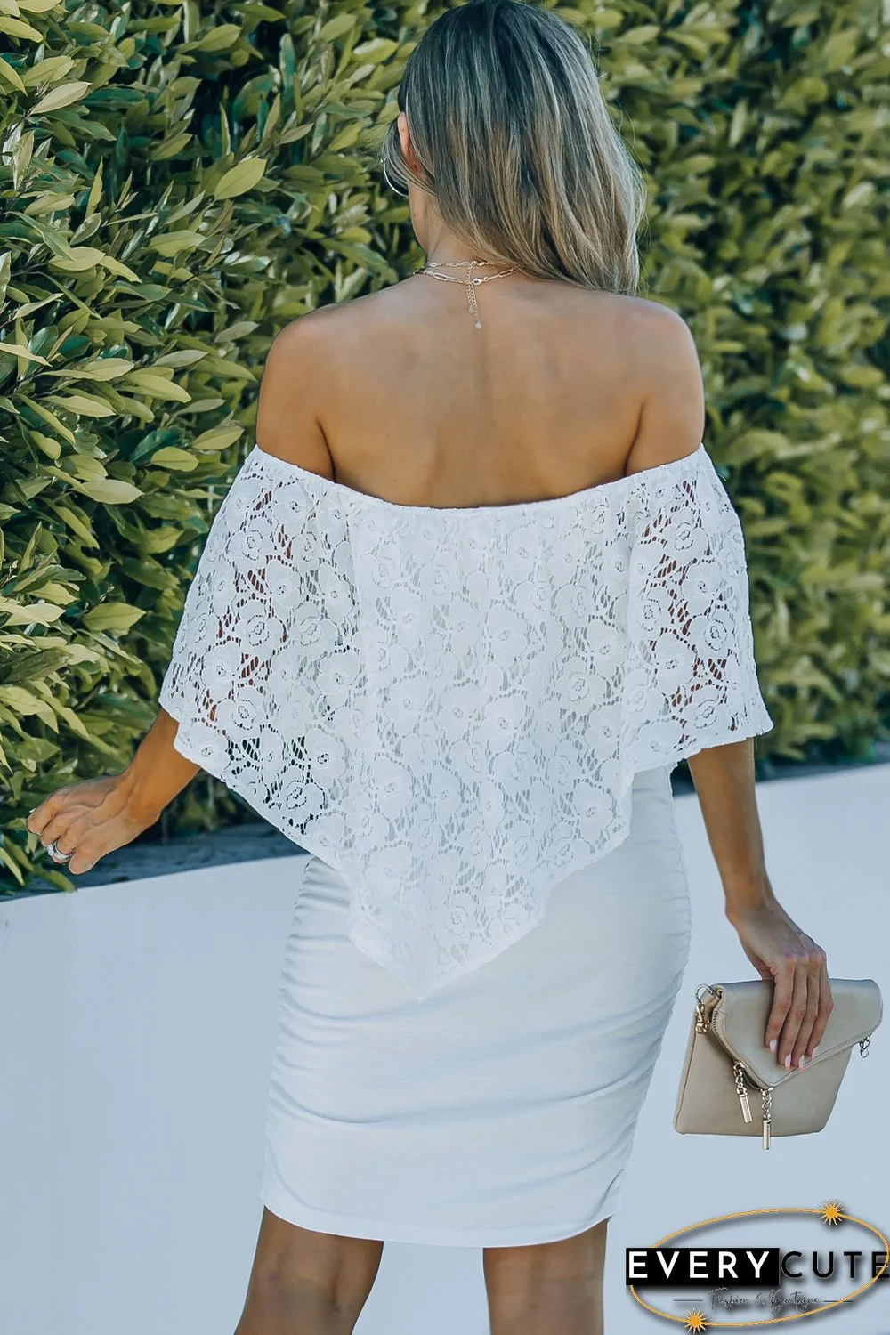 White Lace Overlay Poncho Mini Dress
