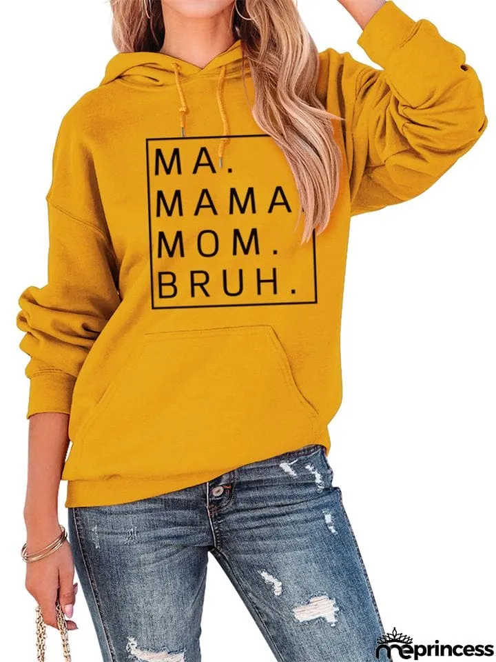 Female Casual Letter Print Pullover Loose Hoodies with Kangaroo Pocket